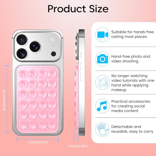 Image of Sounce Suction Phone Case, Phone Suction Sticker, for Hands-Free Mobile Accessory Holder Grip, Video Phone Accessory Compatible Mirror, Shower (Pink)