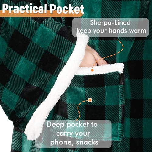 Image of Catalonia Sherpa Wearable Blanket with Sleeves & Foot Pockets for Adult Women Men, Comfy Snuggle Wrap Sleeved Throw Blanket Robe, Gift Idea, Plaid