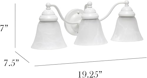 Miniatura 3 de Simple Designs VT1023-BLK 19.25 pulgadas clásicas 3 luces de metal y mármol esmerilado blanco con forma de campana de vidrio con forma de campana,
