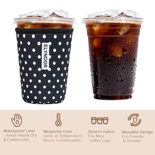 Image of Reusable Insulated Sleeve for Iced Coffee Cup, 3-Pack Coffee Neoprene Drink Sleeve for Cold & Hot Drinks, Beverage Holder for Iced Coffee (Classic Polka Dots)
