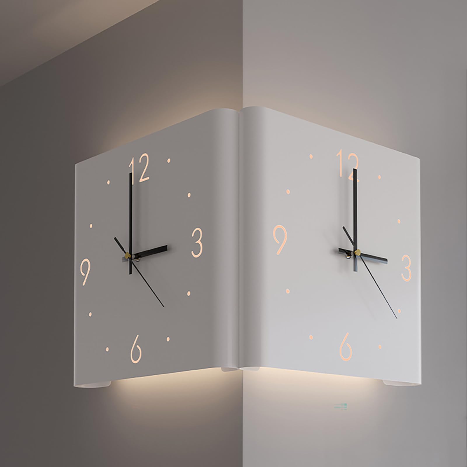 Horloge murale d'angle double face moderne carrée avec capteur