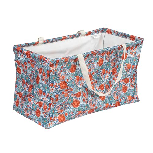 Household Essentials Large Canvas Utility Tote Bag with Handles | Collapsible Storage Basket for Laundry, Groceries, College, Beach, Car & More | Water-Resistant Lining | 11'x22'x13'