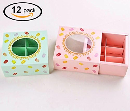 Macaron Box, Chocolate Container, Cookie Holder With Window, Hold 6 Macarons || KooCoo Mummy 12 Packs Gift Boxes (Green)
