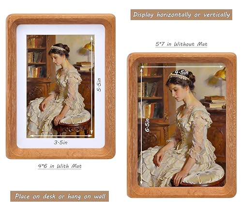 Image of 5x7 Picture Frame with Mat for 4x6, USA-Sourced Natural Teak Wood Handcrafted Rounded Corner with Real Glass, Vertical or Horizontal Display Photo Gallery Wall & Tabletop Frame