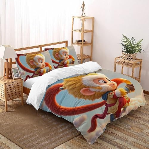 Housse de couette King Singe Blond 220x240 cm en microfibre avec fermeture éclair pour garçon