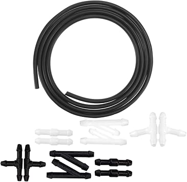 Osilly Windshield Washer Hose Kit, 4 Meter Wash Fluid Tubing with 12 Pcs Hose Connectors, Compatible with Most Car Water Nozzles Installation, Universal Auto Replacement Parts