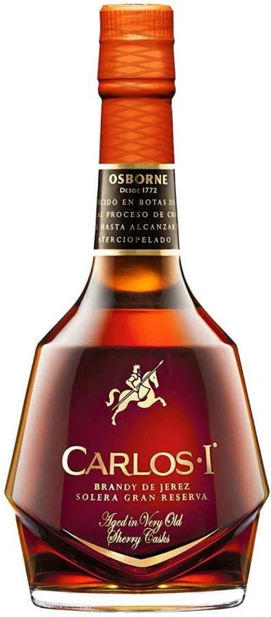 Carlos I Brandy de Jerez Solera Gran Reserva, Invecchiato 12 Anni in Botti di Rovere, 40% Vol, 700 ml, con Bicchiere da Degustazione