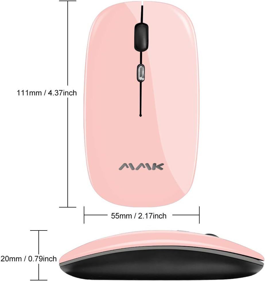 Detailed dimensions of the MMK wireless mouse: 111mm length, 55mm width, 20mm height