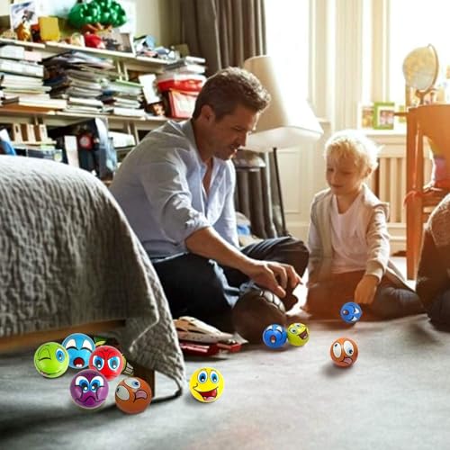 24 Stück Anti-Stressball 5cm Lustige Gesichter Mini Smile Ball Mini Ball aus Schaumstoff Verschiedene Emoticons für Kinder und Erwachsene