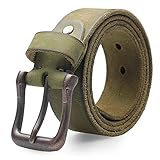 Nur chemische Reinigung. SADUZI Einzigartiger Retro-Stil Pin Gürtel Jeans Herren Pure Green Echtleder Gürtel für Männer 3,8 cm Breite, grün, 115cm 34to35 Inch