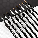 Detail Paint Brush Set, Rock Ninja 9pcs Thin Brushes for Fine Detailing & Art Painting - Acrylic,Watercolor, Oil Miniatures, Scale Models, Airplane Kits, Nail, Line Drawing (Black)