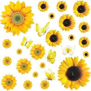 27 Pieces Sunflower Wall Sticker Removable Yellow Flowers Decal Waterproof 3D Floral Butterfly Wall Sticker DIY Decor for Kids Baby Bedroom Living Room Bathroom Nursery Decoration