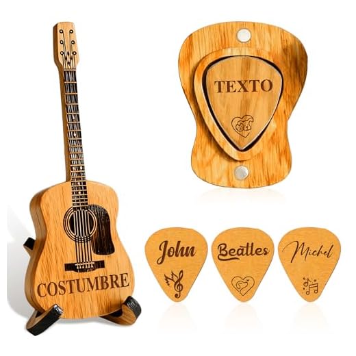 Estuche para Púas de Guitarra de Madera Personalizable con 3 Púas Grabadas - Grabado de Nombre, Logo de Banda Diseño para Guitarristas Regalos Musicales (Púa personalizada)