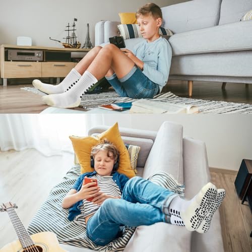 ELUTONG Kids Grip Soccer Socks Anti Slip Football Athletic Sports Crew Socks for 4-16 Years Youth Boys Girls (New Upgrade)