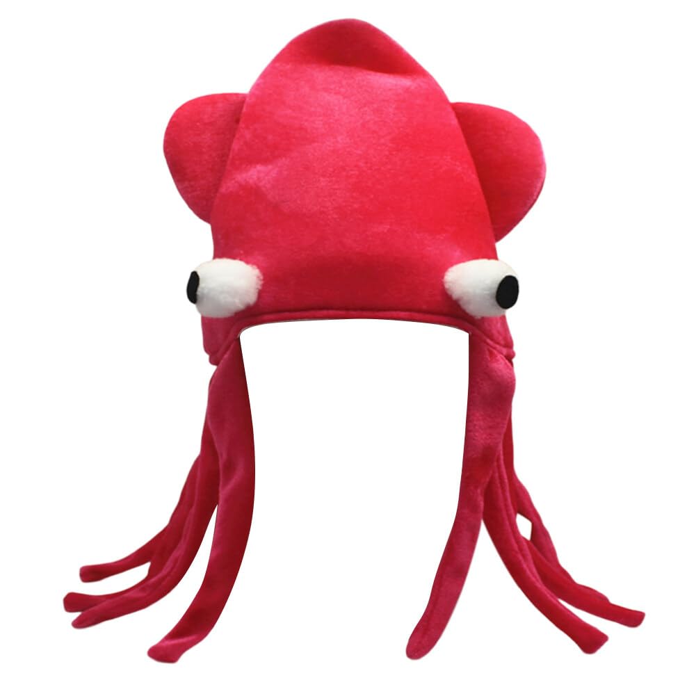 Uposao Funny Squid Hat, Octopus Shaped Plush Animal Hat, One Size Fits Most, Green, Purple, Pink, Unisex-Adults and Kids