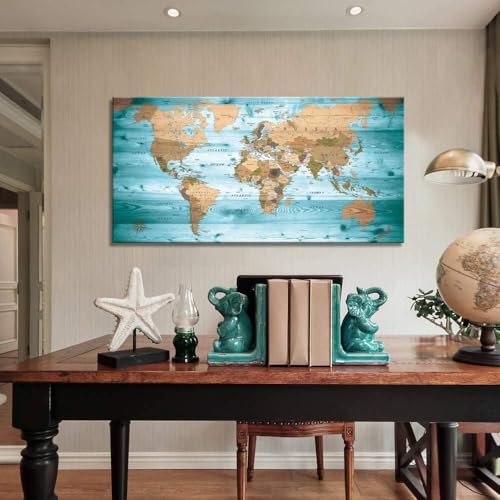 Large Wall Art Blue Painting Ready to Hang 40"x78"Large map of the world Framed Wall Art Canvas world Map Decorations Artwork Prints by ZEYDRT - Used condition - Image 2