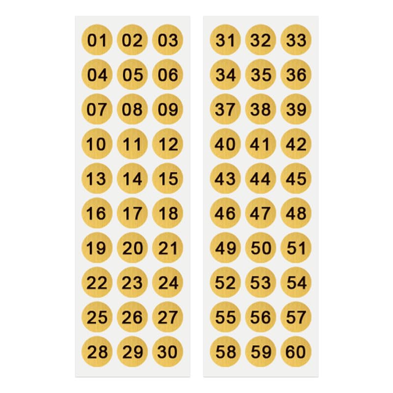1 to 99 Gold Number Stickers (Number01-60)