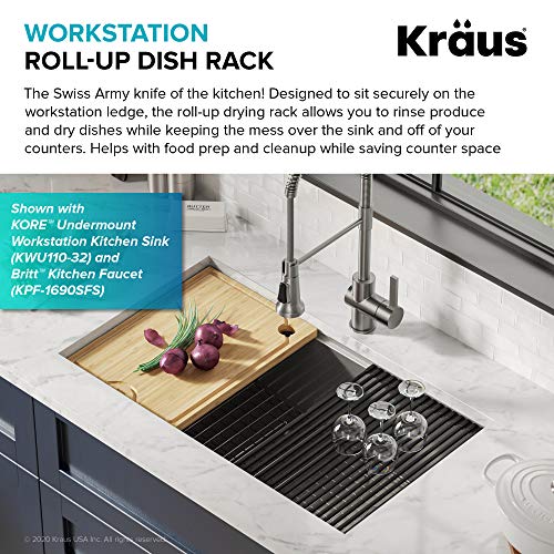 Kraus Multipurpose Workstation Sink Roll-Up Dish Drying Rack, Colander and Trivet in Dark Grey, KRM-11DG by Kraus - Image 3