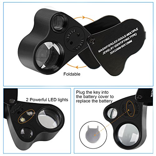 Jarlink OP19537 2 Pack 30X 60X Illuminated Jewelers Eye Loupe Magnifier, Foldable Jewelry Magnifiers thumb #4