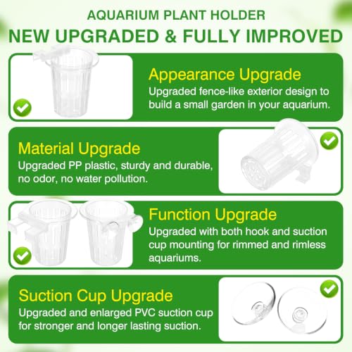 Image of Borlech New Upgraded Large Aquarium Plant Holder with 1.57-inch Extension Hooks and Suction Cups for Fish Tank Aquaponic Plant Cultivation and Aquascape Accessories Decorations (2 Pack) Transparent
