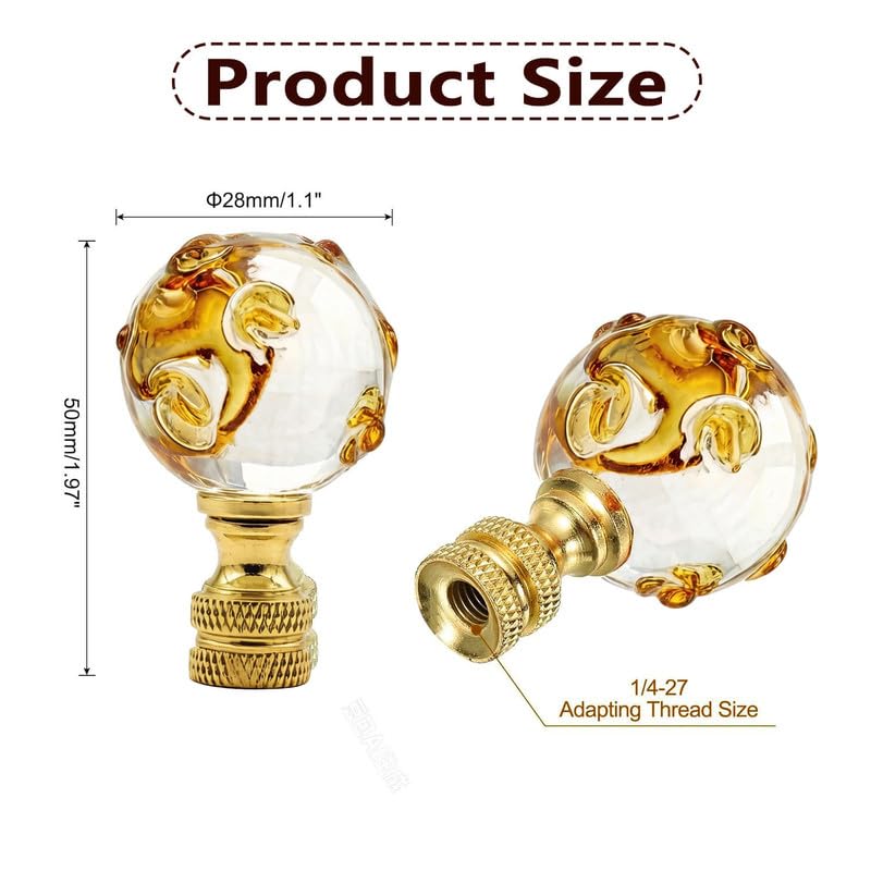 Image of 2 Pack Lamp Finials Yellow Amber Grain Crystal Ball, Lamp Finials Decorative for Table Lamps, Floor Lamps, Lamp knob Replacement