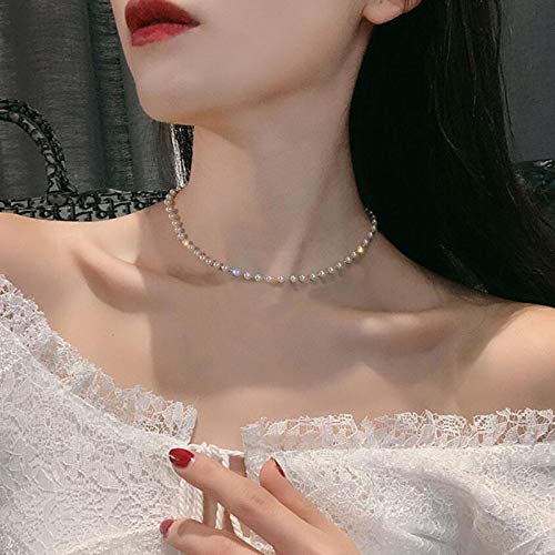 Collana girocollo con perle finte. Lunghezza: 40 cm, con 5 cm di estensione, regolabile, adatta per la maggior parte delle persone.