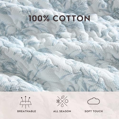 Image of Laura Ashley - Queen Quilt Set, Super Soft Bedding with Reversible Design, Medium Weight for Year Round Use, 3 Piece Bed Set with Matching Pillowcases (Amberley Pastel Blue)