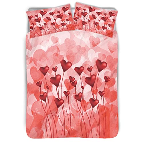 Belidome Valentine's Day Pink Hearts Bedding Set for Girl Teens Women Comforter Cover Duvet Cover for Kids Adult Youth Bedroom Decor, 1 Quilt Cover with 2 Pillowcase - Beige Lining Queen Size