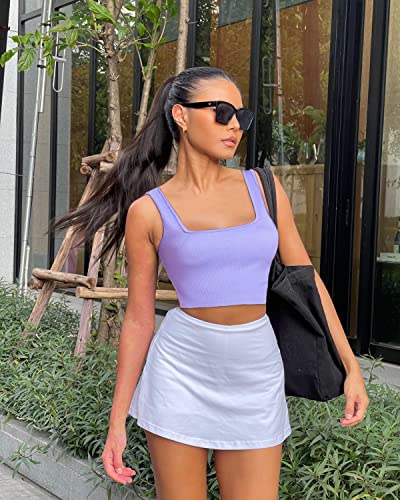 Image of OLCHEE Womens 3 Pack Crop Tank Tops Basic Seamless Ribbed Sleeveless Square Neck Workout Top Summer Exercise Yoga Gym Shirts