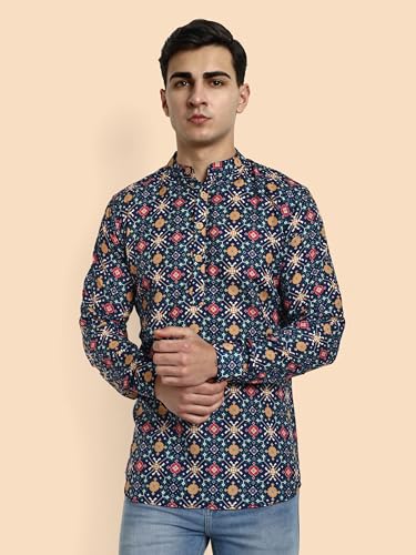 Image of Vardha Men's Cotton Printed Short Kurta with Comfortable Fit and Simple Style and Regular Look | Kurta for Men
