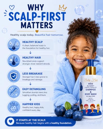 Image of BABY HAIR Kids Toddler Blueberry Mineral Shampoo & Body Wash | Sulfate-Free Tearless Hair & Body Cleanser | Aloe Vera & Blueberry Extract | Gentle Daily Care | 10 fl oz