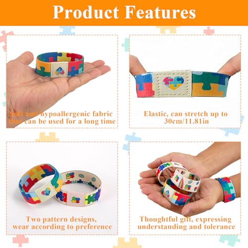 4-Pack Autism Awareness Bracelet, Colorful Elastic Puzzle Wristband Bracelets for Adults, Autism Awareness Accessories for Women Men3
