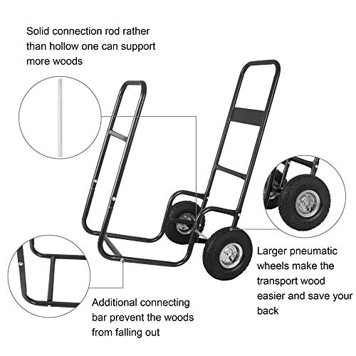 Leadallway Firewood Log Cart Carrier With 2 Pheumatic Wheels,Labour-Saving Wood Stove Accessories Tools thumb #3