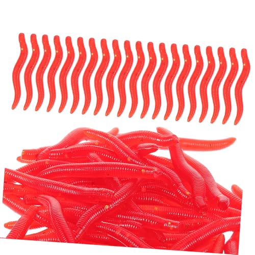 KICHOUSE 200個 リアルな魚用赤ミミズソフトルアー 軽量携帯便利 製耐久性 水生生物誘引用釣り餌