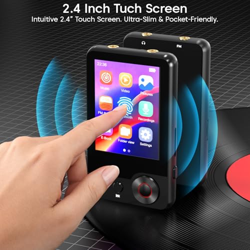 Image of Sounce M25 32GB MP3 Player with Bluetooth 5.3 Touch Screen Music Player HiFi Speaker 2.4 Inch Display FM Radio Voice Recorder Video Ebook SD Card Support Portable Audio Player Premium Edition (Black)