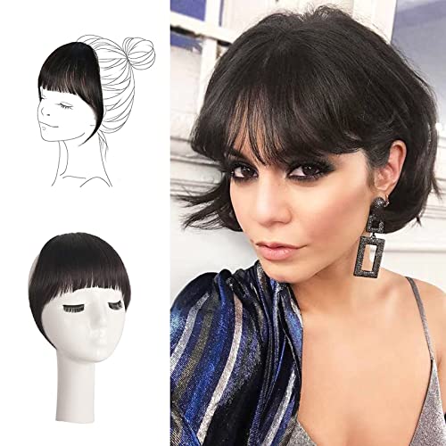 FESHFEN Clip in Bangs 100% Remy Echthaar One Piece Clip in Pony Fringe Bang Extension Verlängerung natürliche Haarteil für Frauen und Mädchen, Dunkelstes Braun Cover