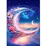 koemhxb ムーンダイヤモンドペインティングキット 大人用 ムーンビーチ ダイヤモンドアートキット 大人用 5D DIY フルドリル ムーンフラワー ダイヤモンドアート ホームウォールデコレーション 12x16インチ
