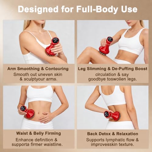 Image of Lymphatic Drainage Massager, 5-in-1 Anti Cellulite Massage Tool,Reduce the Appearance of Cellulite & Stretch Marks, Red Light, Heat & Vibration, Suitable for Full-Body, Ruby Red