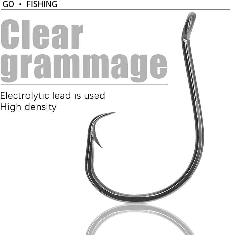 Miniatura 2 de Thekuai Anzuelos de pesca, paquete de 100 ganchos circulares, acero de alto carbono, níquel negro, ojo torneado hacia abajo, para surf y pesca,