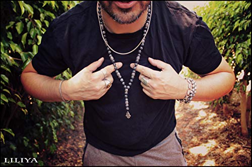 Liliya Jewelry Men’s Crystal Necklace – Handmade Long Lariat Necklace For Men – Labradorite Healing Crystal Necklace With Hamsa Pendant – Beaded Gemstone Necklace For Protection And Spiritual Healing #TOP3