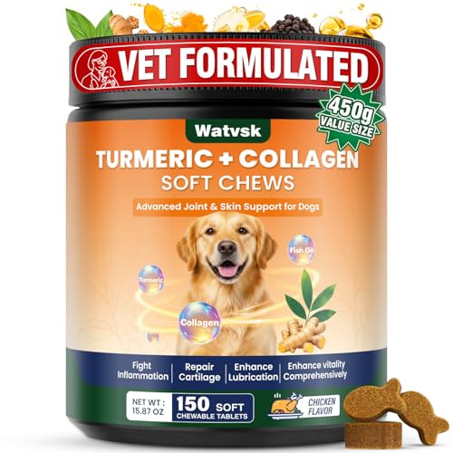 Watvsk New Upgrade 4 in 1 Advanced Joint Supplement for Dogs Anti Inflammatory Pain Relief Joint Health Turmeric Collagen Hyaluronic Acid Pepper Cartilage Joint Lube All Dog Breeds Bacon 150 Chews