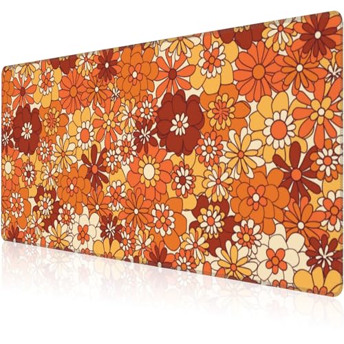 Mouse Pad, Large Retro Boho Hippie Flower Desk Mat, Extended Non-Slip Gaming Keyboard Mousepad Desk Pad, Thick Stitched Edges Waterproof Mouse Mat 31.5