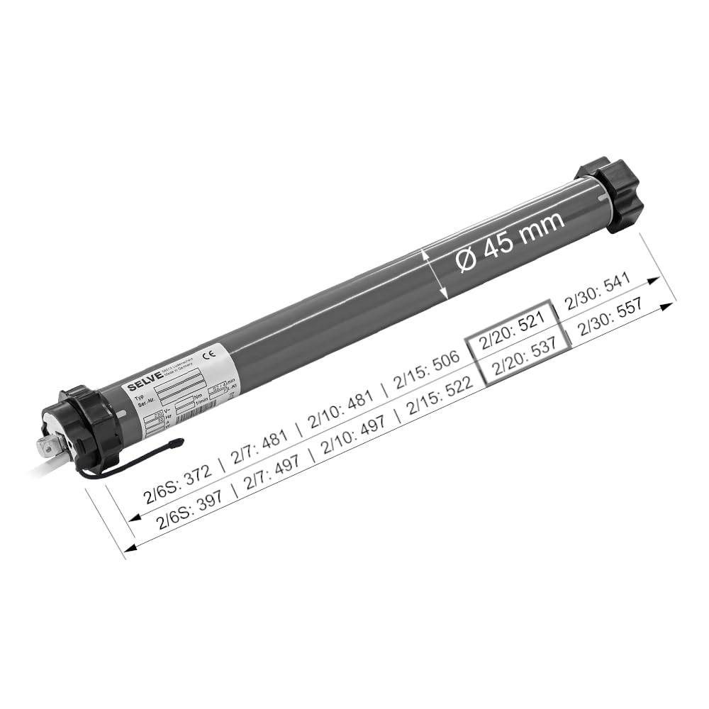 SELVE SE Pro 2/20- com Ø45 Radio-Controlled Roller Shutter Motor for Shaft SW 60, 17 rpm, incl. SW 60 Wave Adaptor, incl. 2.5 m Cable