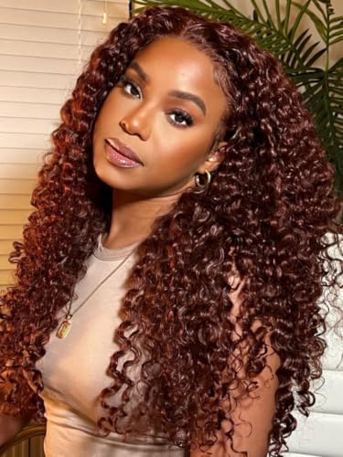 UNICE 7x5 Bye Bye Slip Curly Human Hair Lace Front Wig Reddish Brown
