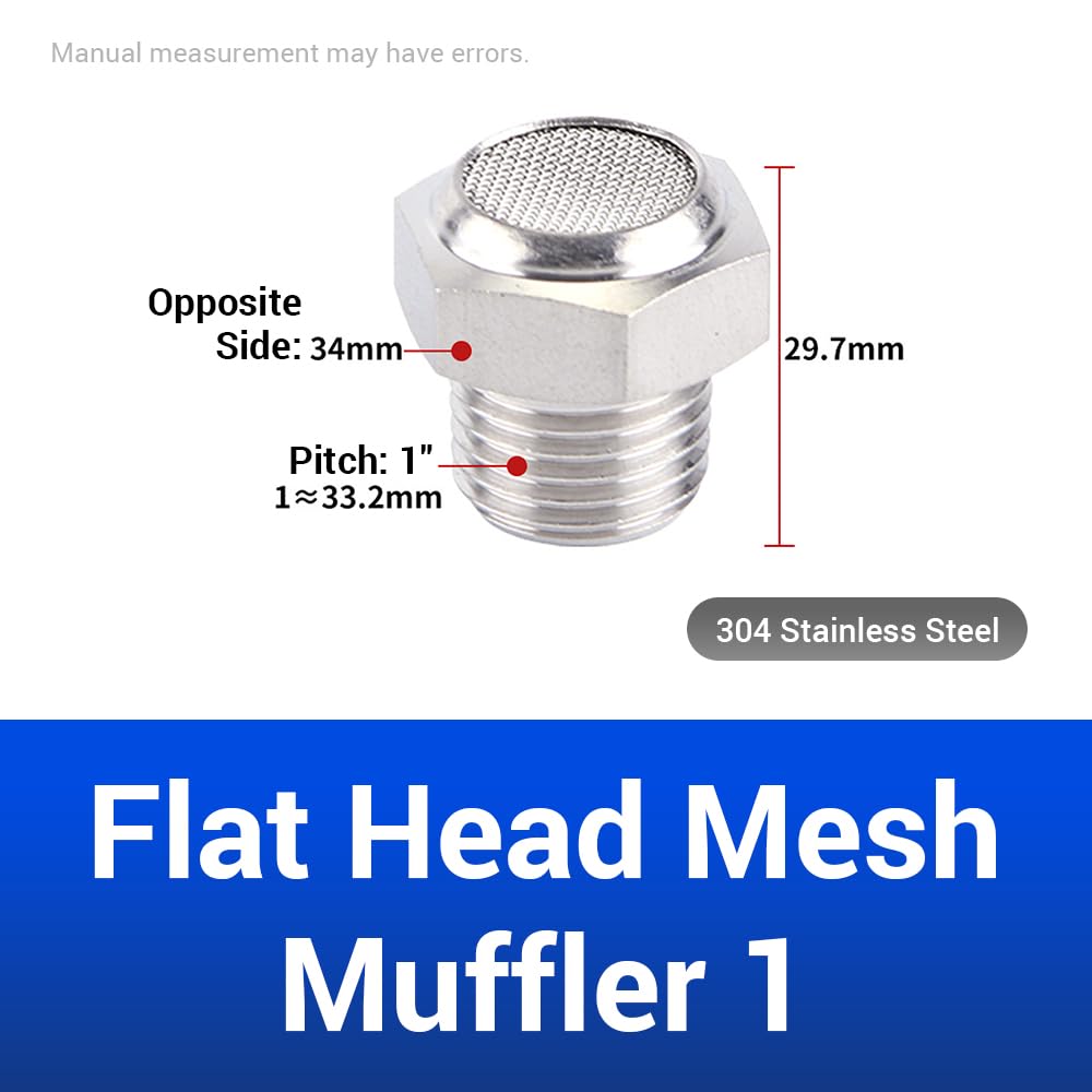 Lot de 2 silencieux pneumatiques, filetage mâle PT 1", tête plate, en acier inoxydable 304, pour compresseurs d'air industriels et outils d'atelier automobile.