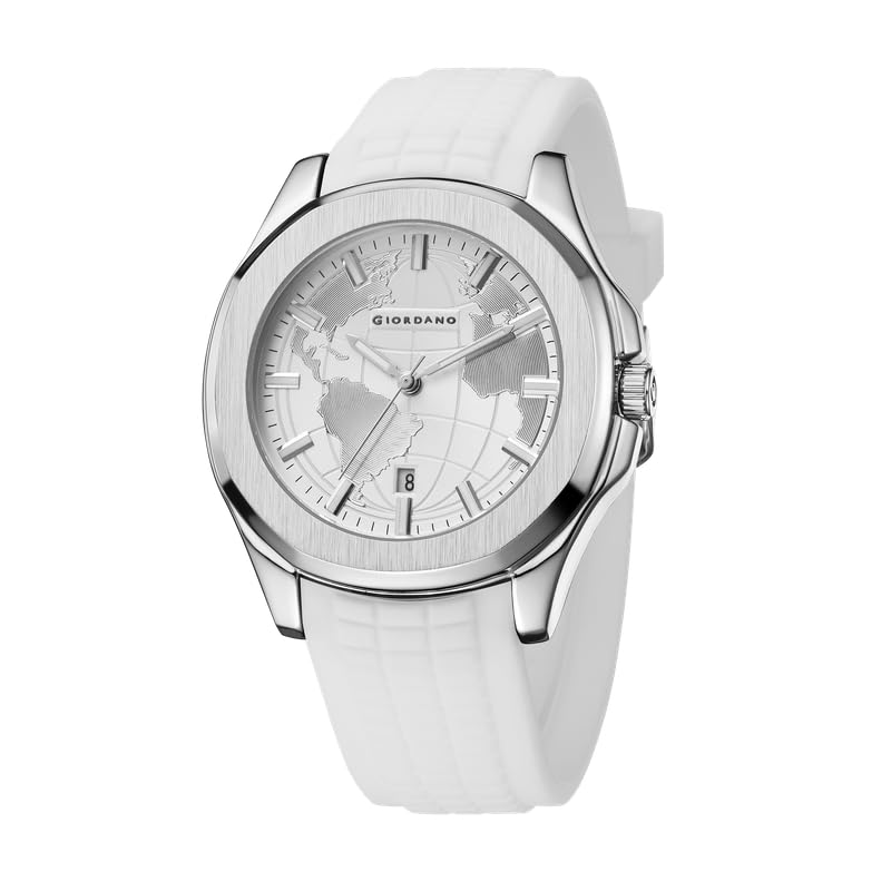 Stylish World Map Design Watch for Men with Round dial and Textured Silicone Strap-image-46
