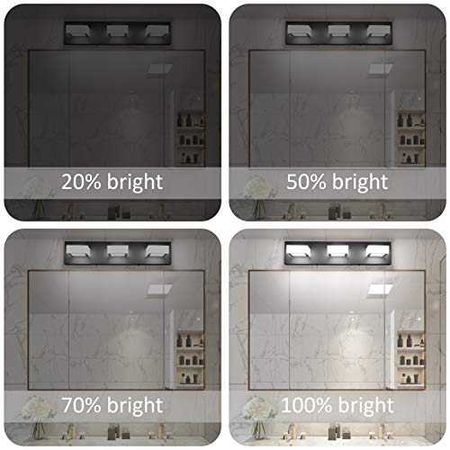Image of Ralbay 3 Light Dimmable Bathroom Vanity Light LED Modern Matte Black Vanity Wall Light Acrylic Stainless Steel Bathroom Vanity Lighting Fixtures