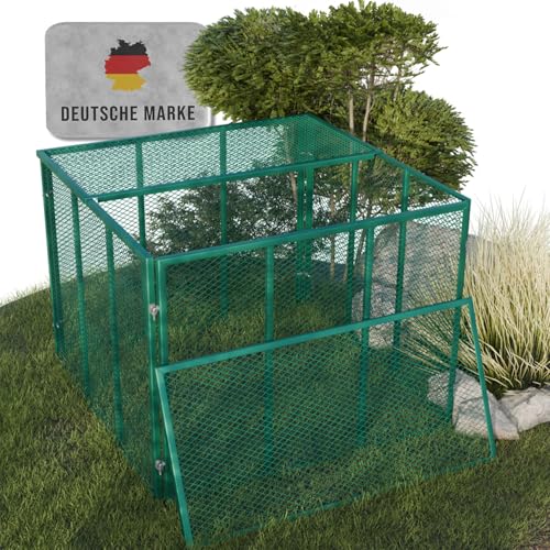 Heimfleiss® Komposter Garten Metall 100x100x75 cm + Deckel | 750L Metallkomposter verzinkt & pulverbeschichtet | Komposter Metall für Rasenschnitt &...
