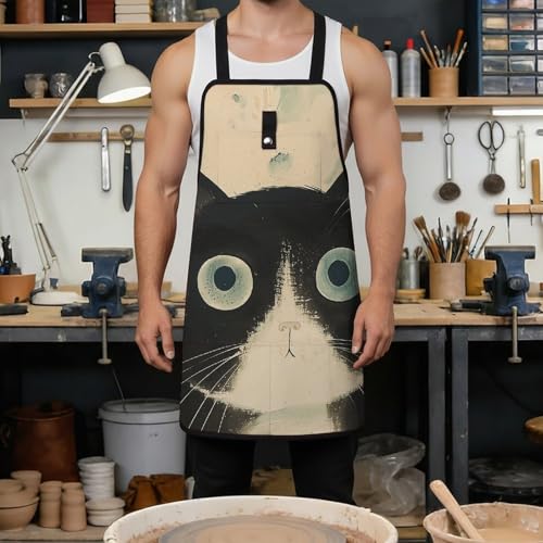 Delantal de trabajo con diseño gato blanco y negro miniatura 4