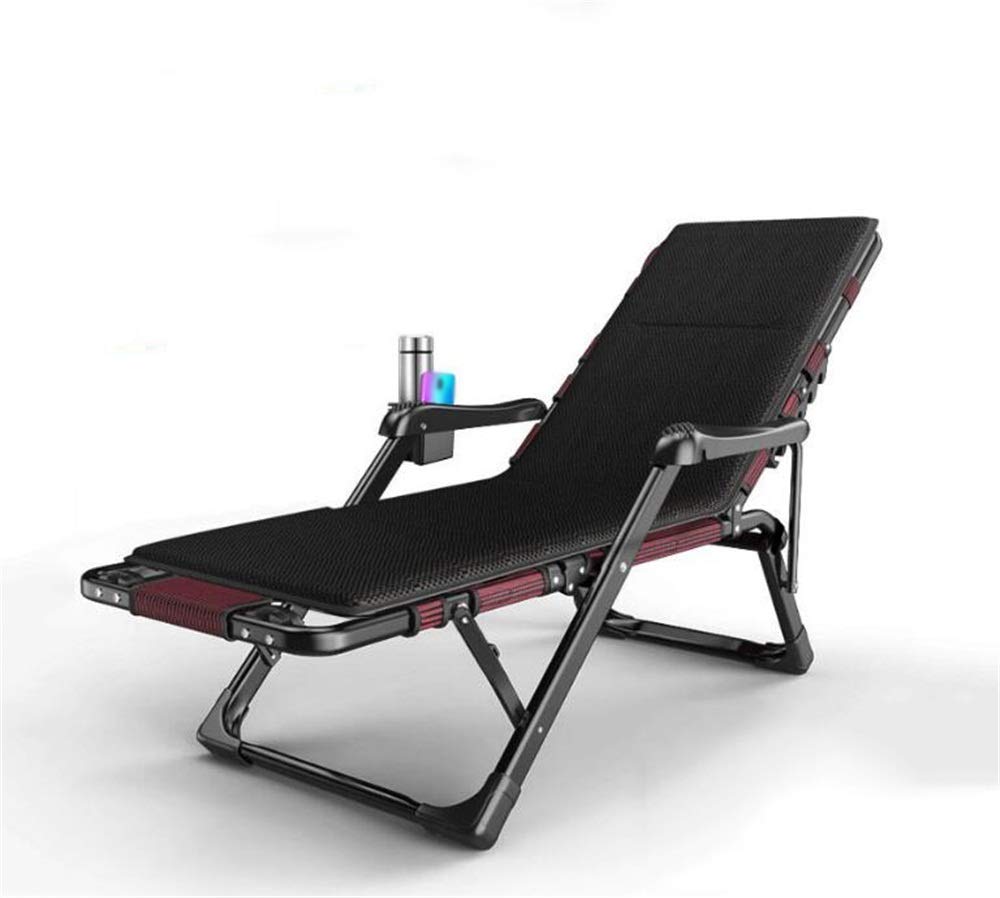 Chaise Longue Inclinable Noire de Jardin Extérieur - Bain de Soleil Pliant avec Coussins 160kg